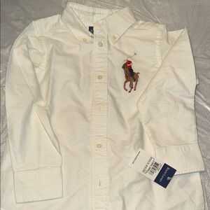 Ralph Lauren White Button-Down Oxford Shirt with Polo Player Embroidery